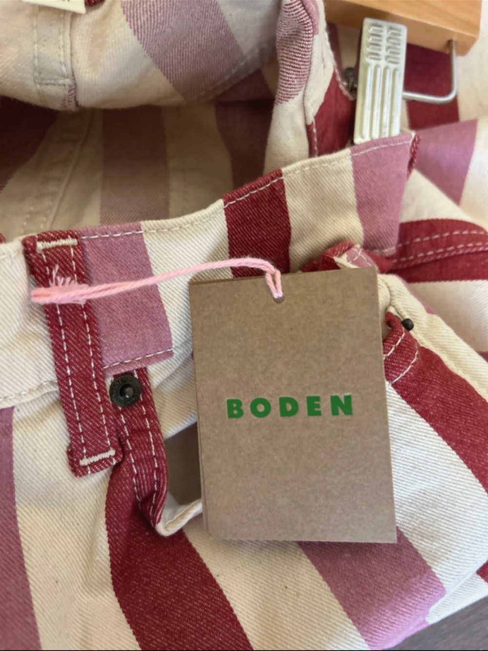 Boden Vertical Stripe Straight-Leg Jeans in Pink & Burgundy - Picture 5 of 7